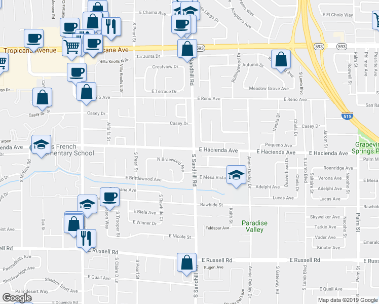 map of restaurants, bars, coffee shops, grocery stores, and more near in Paradise