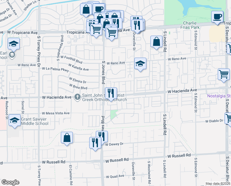 map of restaurants, bars, coffee shops, grocery stores, and more near 5999 Sunlight Garden Way in Las Vegas