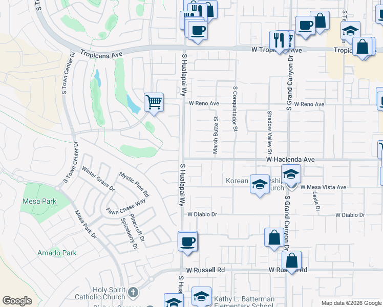 map of restaurants, bars, coffee shops, grocery stores, and more near 10125 Tanner Rapids Court in Las Vegas