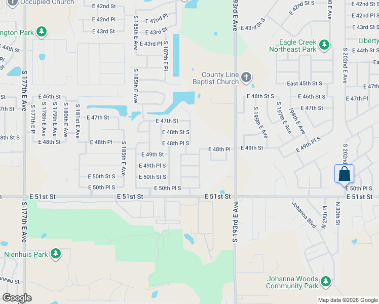 map of restaurants, bars, coffee shops, grocery stores, and more near 18905 East 49th Street in Tulsa