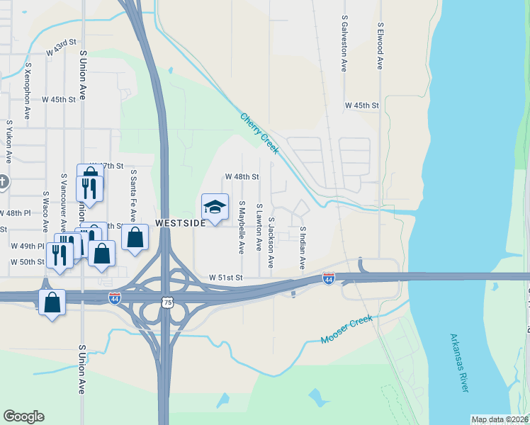 map of restaurants, bars, coffee shops, grocery stores, and more near in Tulsa