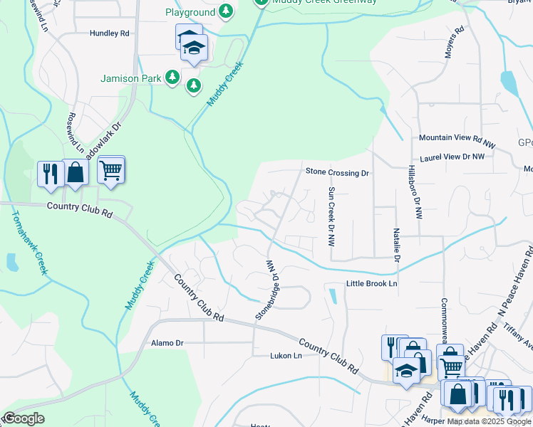 map of restaurants, bars, coffee shops, grocery stores, and more near 712 Woodbury Knolls Drive in Winston-Salem