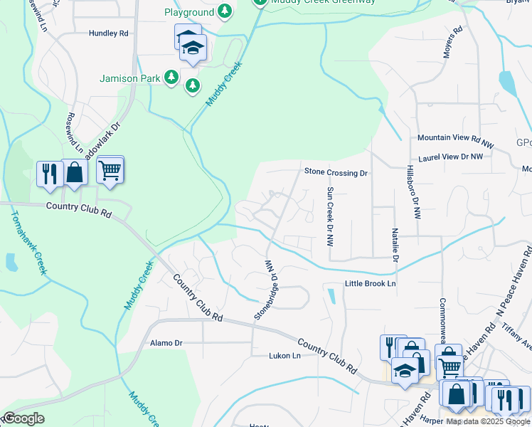 map of restaurants, bars, coffee shops, grocery stores, and more near 712 Woodbury Knolls Drive in Winston-Salem