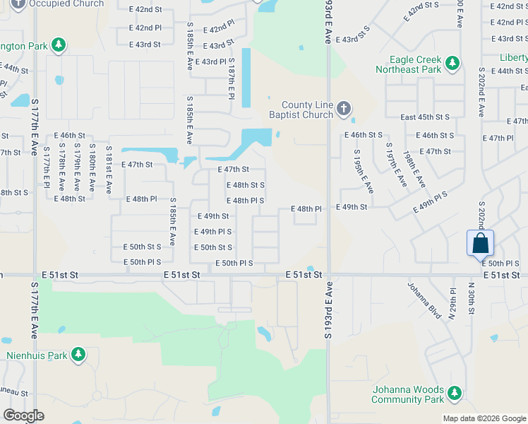 map of restaurants, bars, coffee shops, grocery stores, and more near 18905 East 49th Street in Tulsa