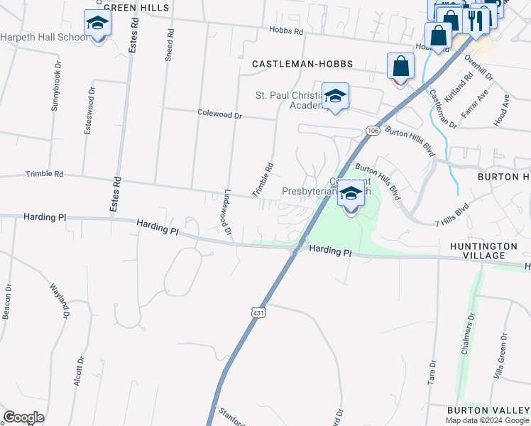 map of restaurants, bars, coffee shops, grocery stores, and more near 213B Lavista Drive in Nashville