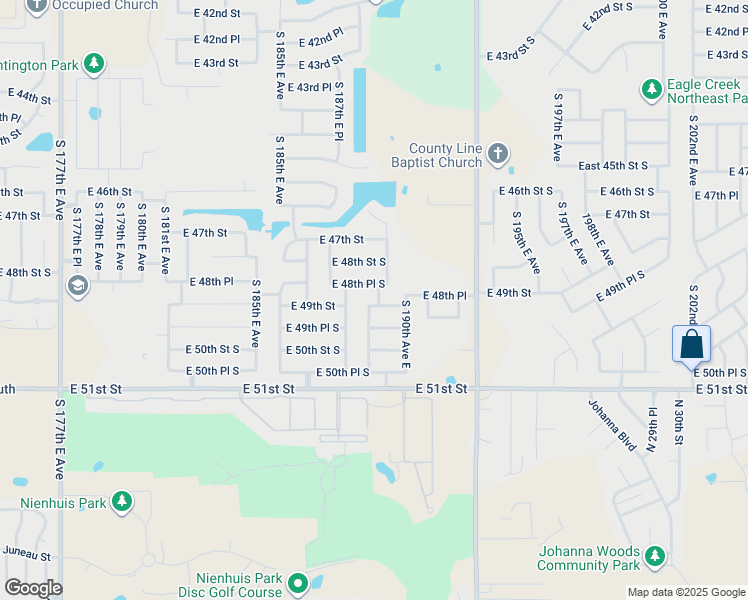 map of restaurants, bars, coffee shops, grocery stores, and more near 18905 East 49th Street in Tulsa