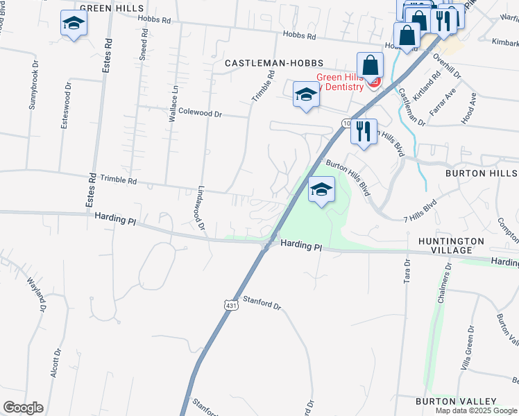 map of restaurants, bars, coffee shops, grocery stores, and more near 112 Ardsley Place in Nashville
