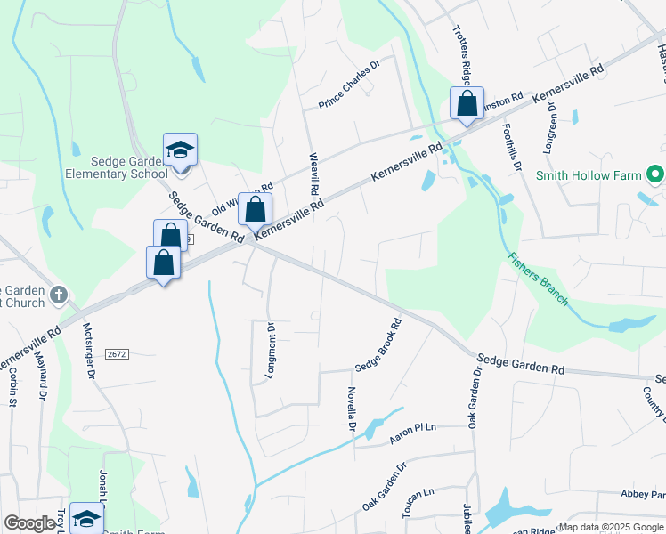 map of restaurants, bars, coffee shops, grocery stores, and more near 715 Sedge Garden Road in Kernersville