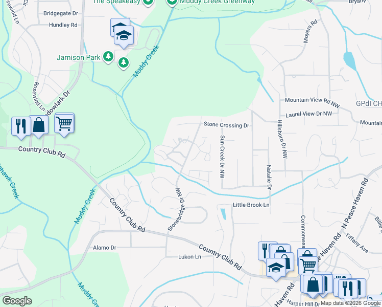map of restaurants, bars, coffee shops, grocery stores, and more near 807 Meadowstone Drive in Winston-Salem