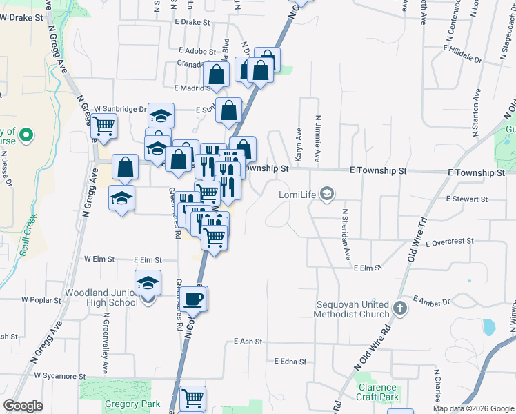 map of restaurants, bars, coffee shops, grocery stores, and more near 2336 Marks Mill Lane in Fayetteville