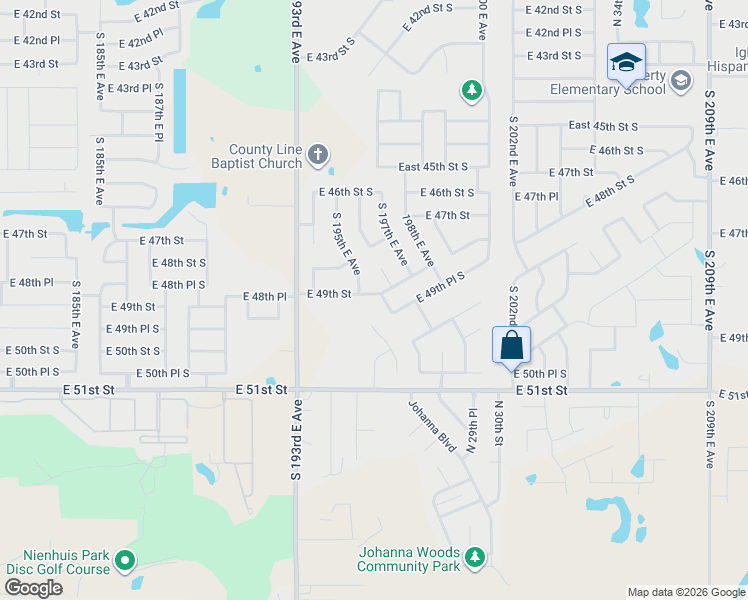 map of restaurants, bars, coffee shops, grocery stores, and more near 19508 East 49th Street in Broken Arrow