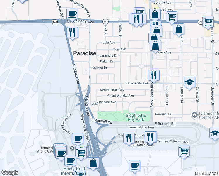 map of restaurants, bars, coffee shops, grocery stores, and more near 922 Westminster Avenue in Las Vegas
