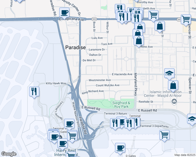 map of restaurants, bars, coffee shops, grocery stores, and more near 922 Westminster Avenue in Las Vegas