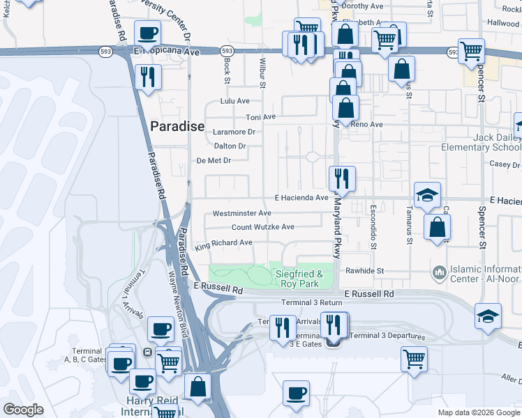 map of restaurants, bars, coffee shops, grocery stores, and more near 980 Westminster Avenue in Las Vegas