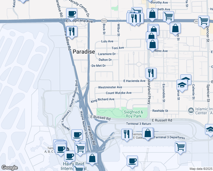 map of restaurants, bars, coffee shops, grocery stores, and more near 922 Westminster Avenue in Las Vegas
