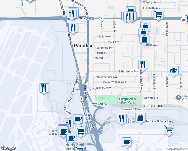 map of restaurants, bars, coffee shops, grocery stores, and more near 842 Westminster Avenue in Las Vegas