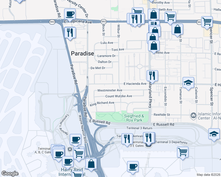 map of restaurants, bars, coffee shops, grocery stores, and more near 922 Westminster Avenue in Las Vegas
