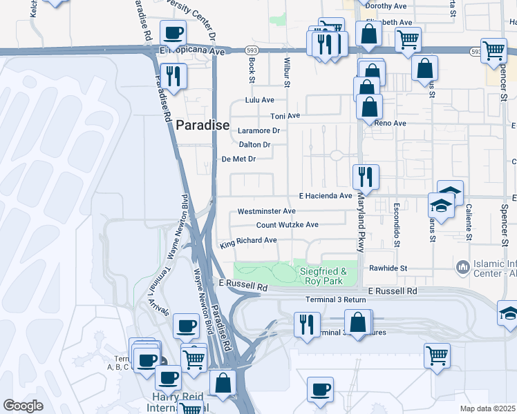 map of restaurants, bars, coffee shops, grocery stores, and more near 922 Westminster Avenue in Las Vegas