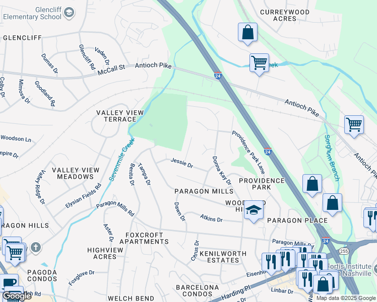 map of restaurants, bars, coffee shops, grocery stores, and more near 616 Kay Court in Nashville
