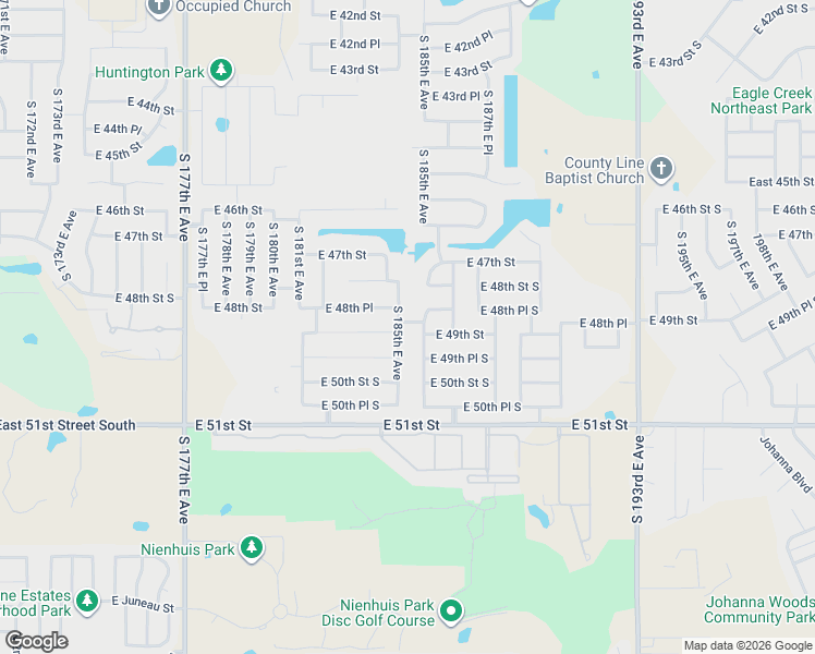 map of restaurants, bars, coffee shops, grocery stores, and more near 4902 South 186th East Avenue in Tulsa