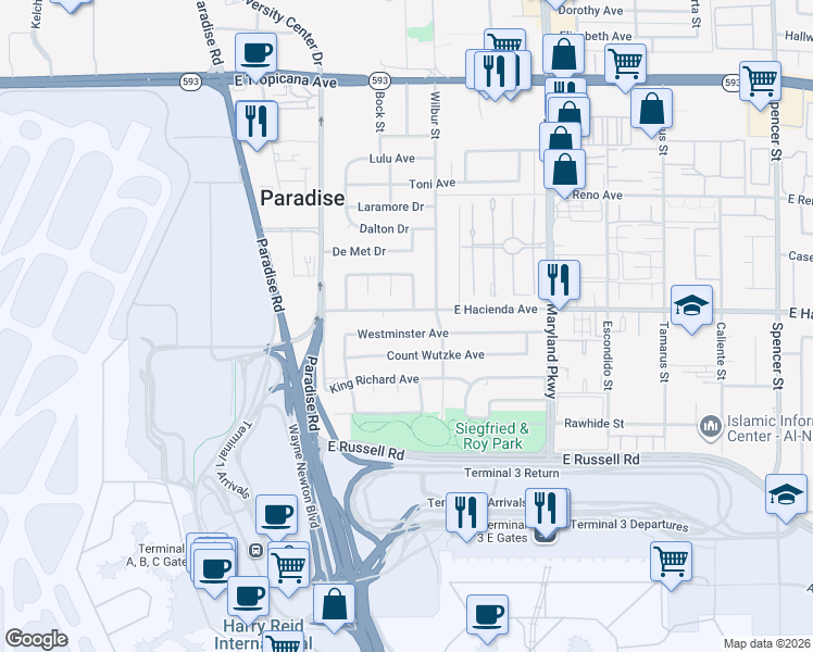 map of restaurants, bars, coffee shops, grocery stores, and more near 922 Westminster Avenue in Las Vegas