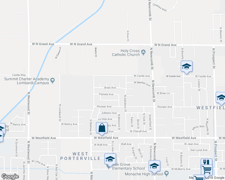 map of restaurants, bars, coffee shops, grocery stores, and more near 1863 Brian Avenue in Porterville