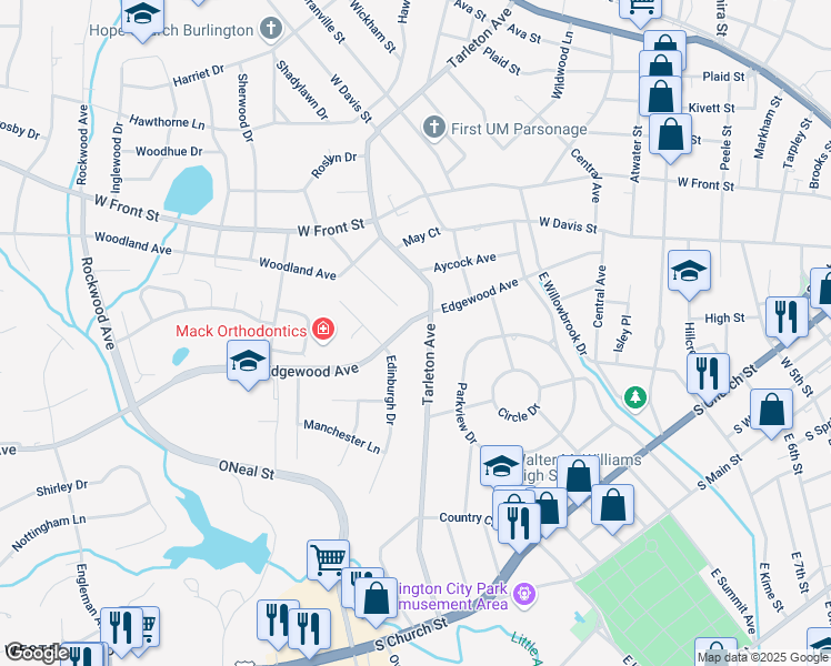 map of restaurants, bars, coffee shops, grocery stores, and more near 552 Tarleton Avenue in Burlington