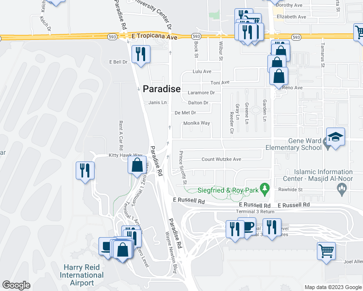 map of restaurants, bars, coffee shops, grocery stores, and more near 842 Westminster Avenue in Las Vegas