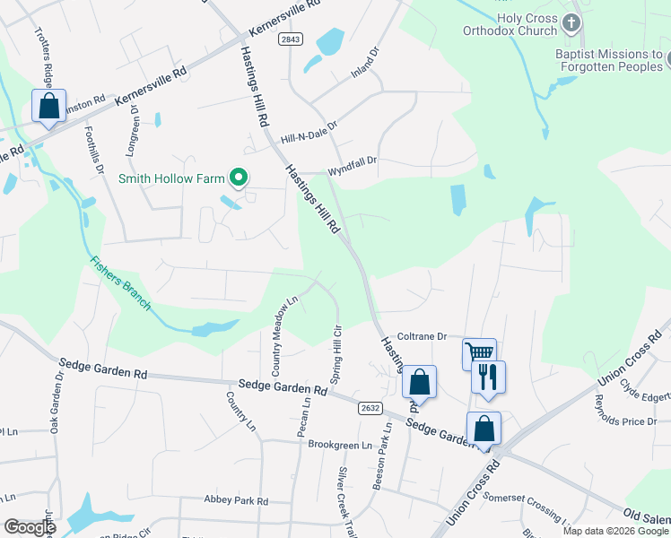 map of restaurants, bars, coffee shops, grocery stores, and more near 917 Spring Hill Court in Kernersville