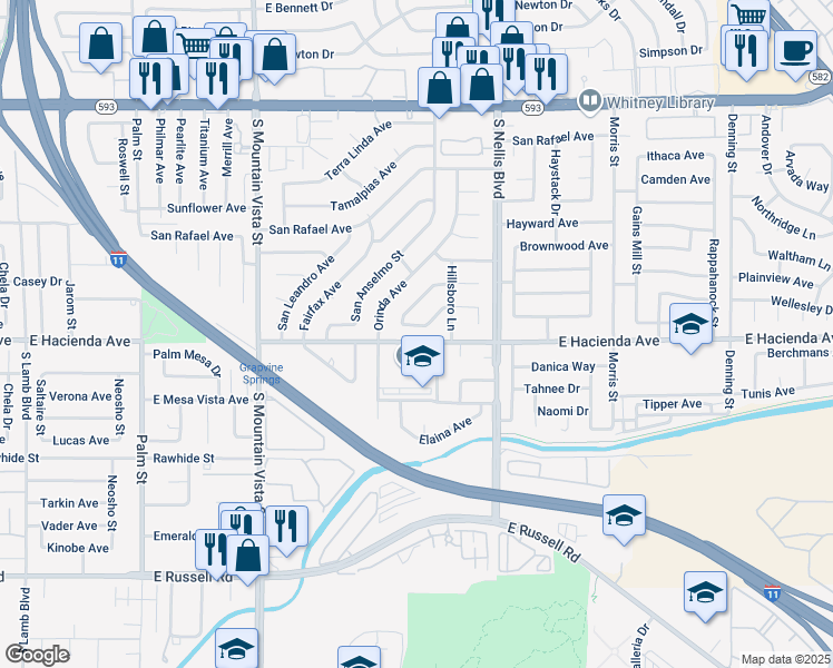 map of restaurants, bars, coffee shops, grocery stores, and more near 4831 Novatoga Drive in Las Vegas