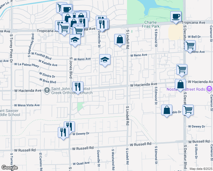 map of restaurants, bars, coffee shops, grocery stores, and more near 5723 Ritter Lane in Las Vegas