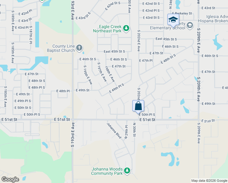 map of restaurants, bars, coffee shops, grocery stores, and more near 19614 East 49th Place South in Broken Arrow
