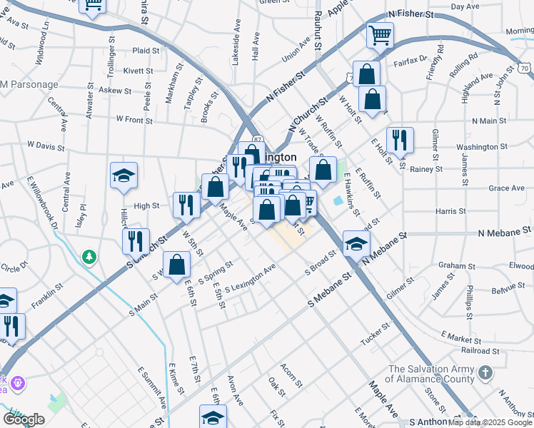 map of restaurants, bars, coffee shops, grocery stores, and more near 358 South Main Street in Burlington