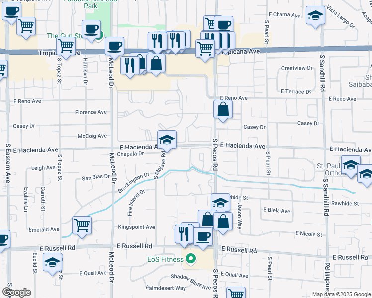 map of restaurants, bars, coffee shops, grocery stores, and more near 308 Sage Brush Street in Las Vegas