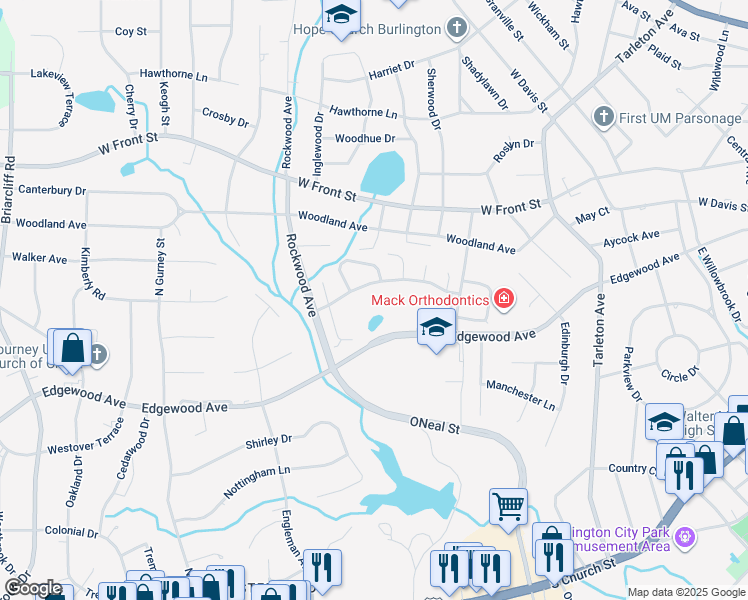 map of restaurants, bars, coffee shops, grocery stores, and more near 1860 Brookwood Avenue in Burlington