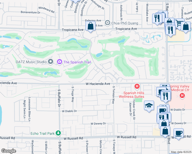 map of restaurants, bars, coffee shops, grocery stores, and more near 56 Sawgrass Court in Las Vegas