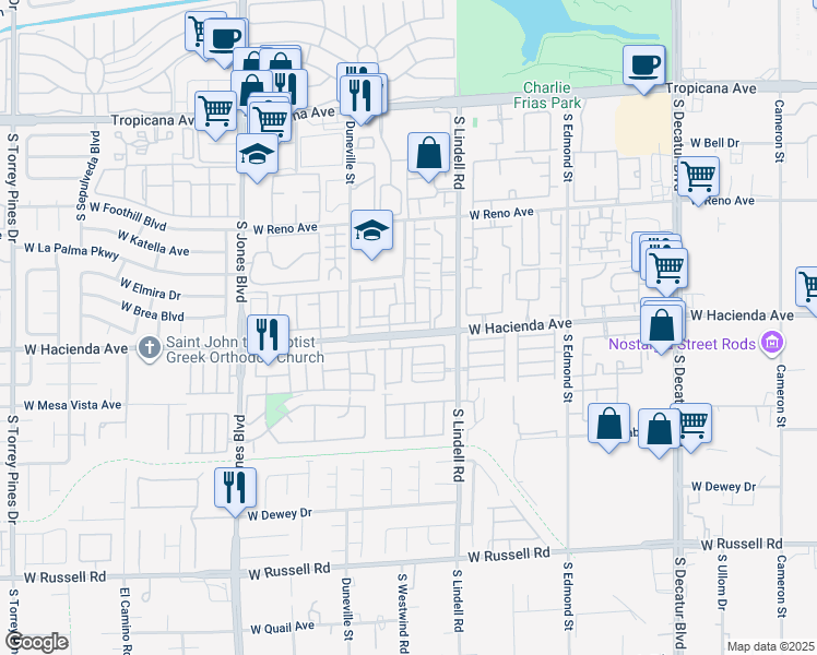 map of restaurants, bars, coffee shops, grocery stores, and more near 5639 Ritter Ln in Las Vegas