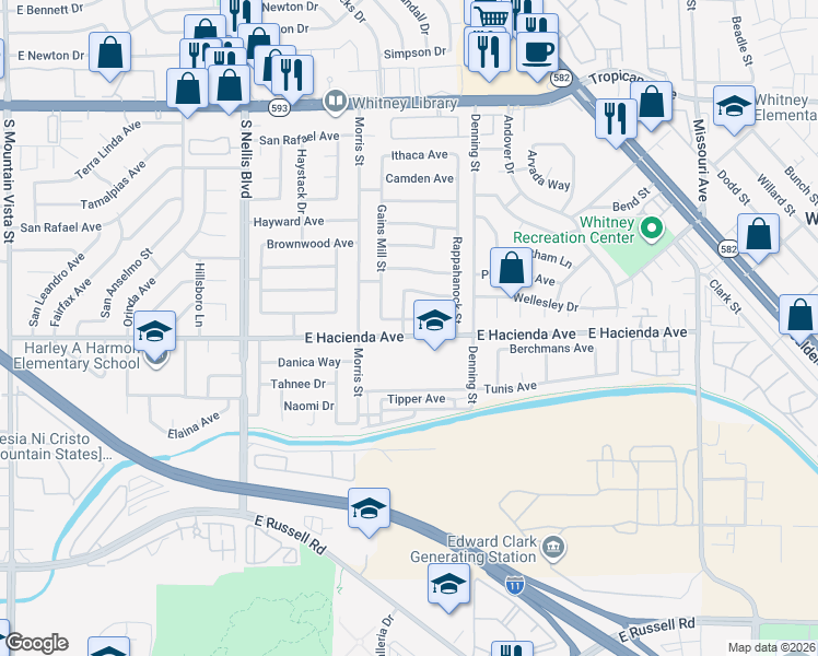 map of restaurants, bars, coffee shops, grocery stores, and more near 5289 Chattanooga Avenue in Las Vegas