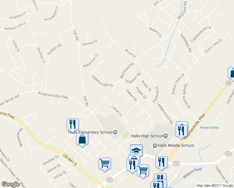 map of restaurants, bars, coffee shops, grocery stores, and more near 4309 Redwen Road in Knoxville