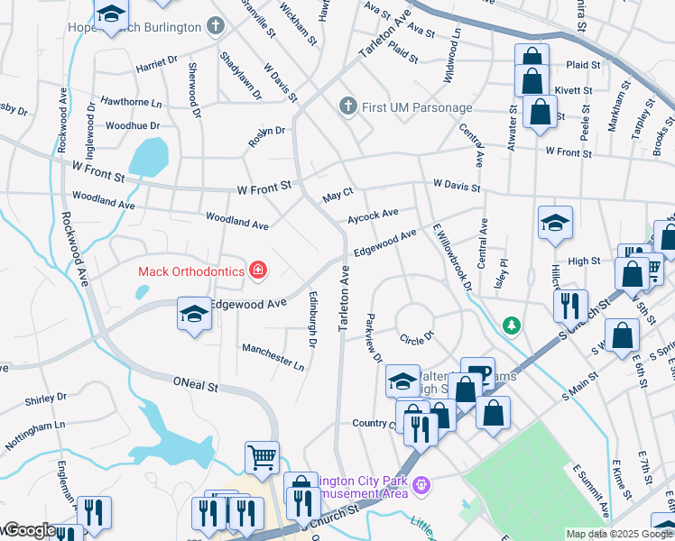 map of restaurants, bars, coffee shops, grocery stores, and more near 552 Tarleton Avenue in Burlington