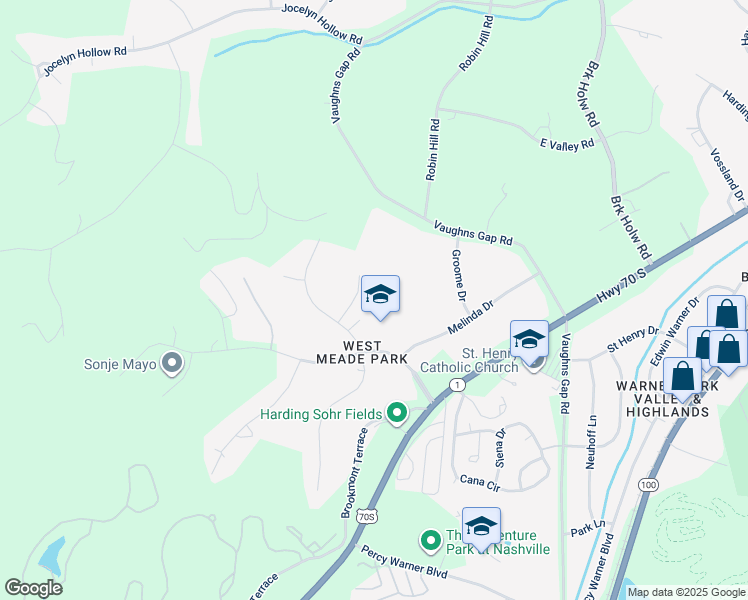 map of restaurants, bars, coffee shops, grocery stores, and more near 6611 Fox Hollow Road in Nashville
