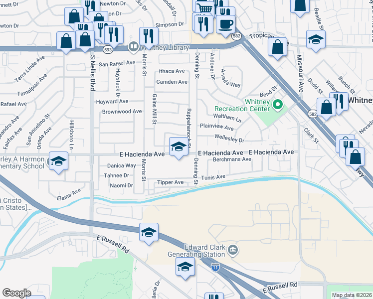 map of restaurants, bars, coffee shops, grocery stores, and more near 5359 Chattanooga Avenue in Las Vegas