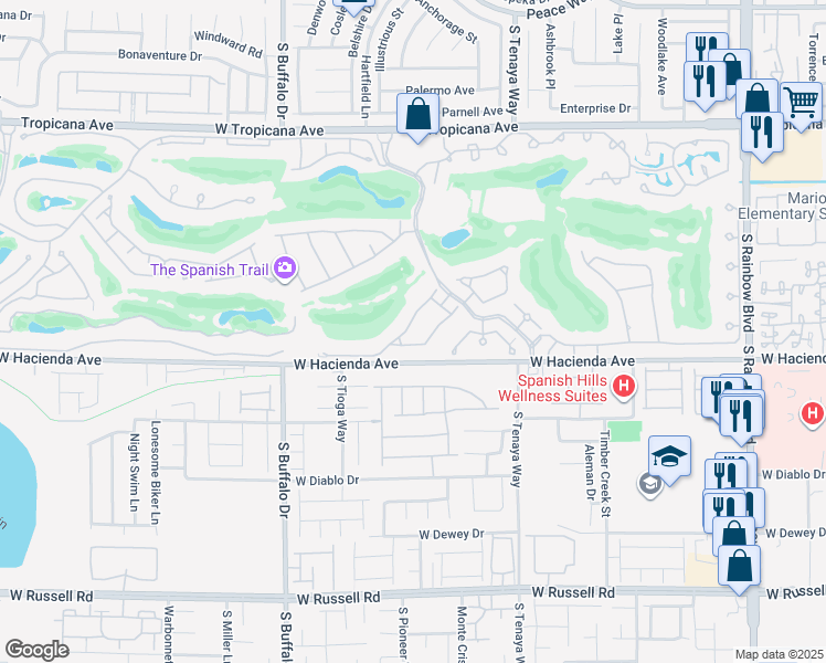 map of restaurants, bars, coffee shops, grocery stores, and more near 21 Sawgrass Court in Las Vegas