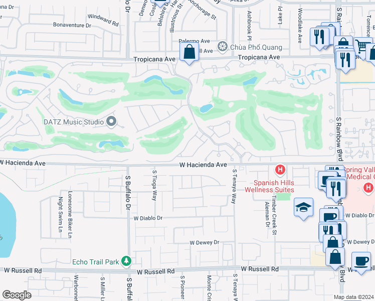 map of restaurants, bars, coffee shops, grocery stores, and more near 21 Sawgrass Court in Las Vegas