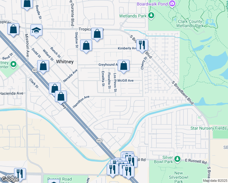 map of restaurants, bars, coffee shops, grocery stores, and more near 5301 Los Pinos Street in Las Vegas
