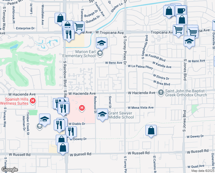 map of restaurants, bars, coffee shops, grocery stores, and more near 5263 Shasta Lake Way in Las Vegas