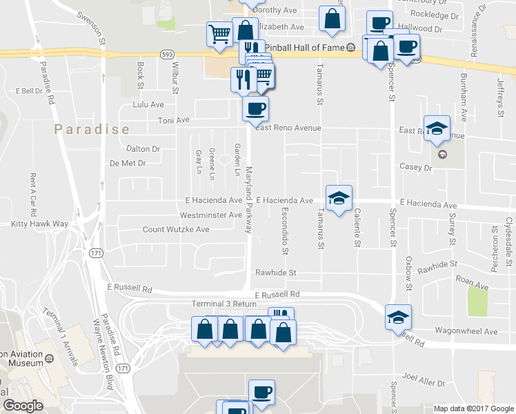 map of restaurants, bars, coffee shops, grocery stores, and more near in Paradise