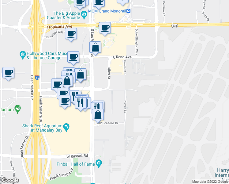map of restaurants, bars, coffee shops, grocery stores, and more near 5348 Danville Lane in Las Vegas