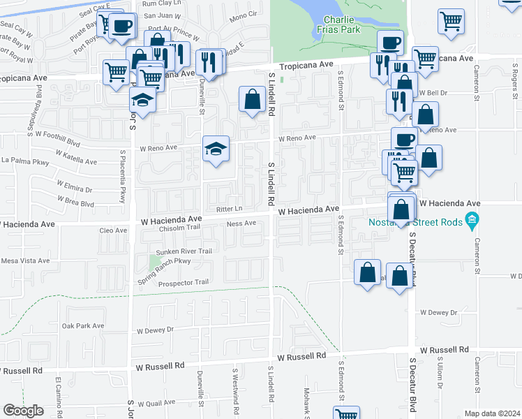 map of restaurants, bars, coffee shops, grocery stores, and more near in Spring Valley
