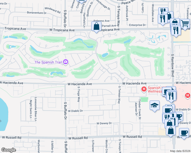 map of restaurants, bars, coffee shops, grocery stores, and more near 53 Sawgrass Court in Las Vegas